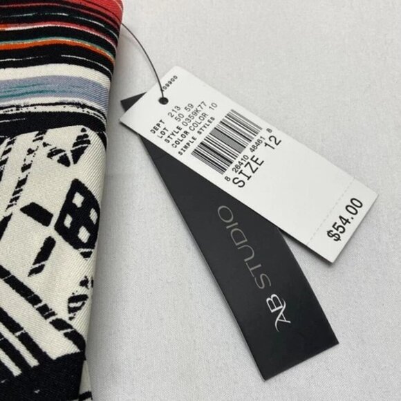AB Studio Dress Women's 12 Black White Multicolor Stripe Geo Print Design NWT - Picture 15 of 16